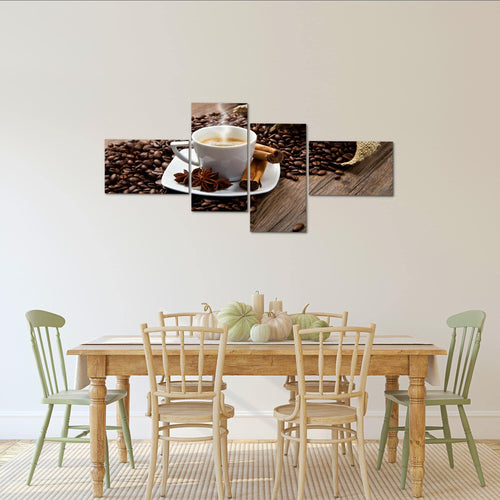 Runa Art Wandbilder Set XXL Küche KaffeeEsszimmer Küchenbilder Braun 4 Teilig - Made in Germany - 501845a