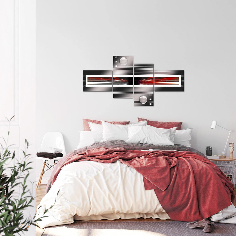 Runa Art Wandbilder Set XXL Abstrakt Wohnzimmer Schlafzimmer Schwarz Weiss Rot 4 Teilig - Made in Germany - 101945a
