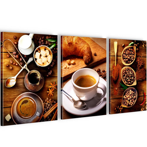 Novart Quadros Immagini di cucina Caffè - Completamente Pronto Da Appendere - Cucina Sala da pranzo Decorazione Elegante - Set 3 Pezzi Marrone - N034230a