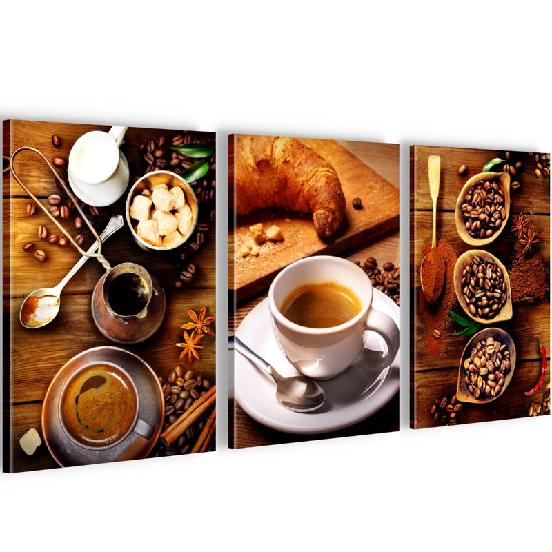 Novart Quadros Immagini di cucina Caffè - Completamente Pronto Da Appendere - Cucina Sala da pranzo Decorazione Elegante - Set 3 Pezzi Marrone - N034230a