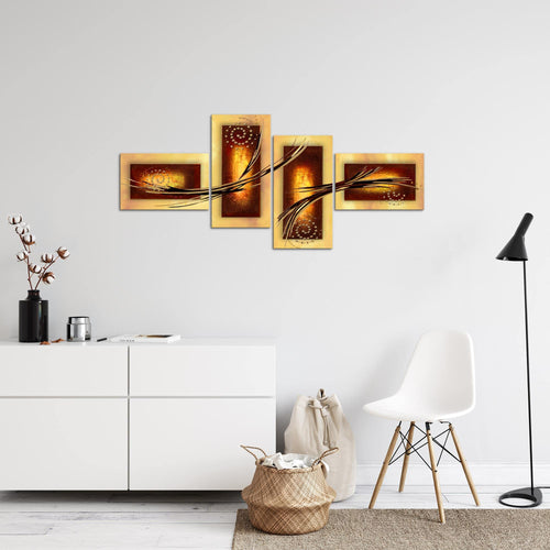 Runa Art Wandbilder Set XXL Abstrakt Wohnzimmer Schlafzimmer Beige Braun 4 Teilig - Made in Germany - 102745a
