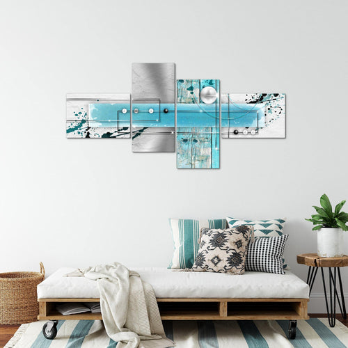 Runa Art Wandbilder Set XXL Abstrakt Wohnzimmer Grau Türkis 4 Teilig - Made in Germany - 107845a