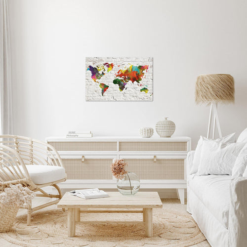 Runa Art Bild Weltkarte Modern Wandbilder Wohnzimmer Büro 1 Teilig - Made In Germany - Steinwand Grau Bunt Flur 106915b