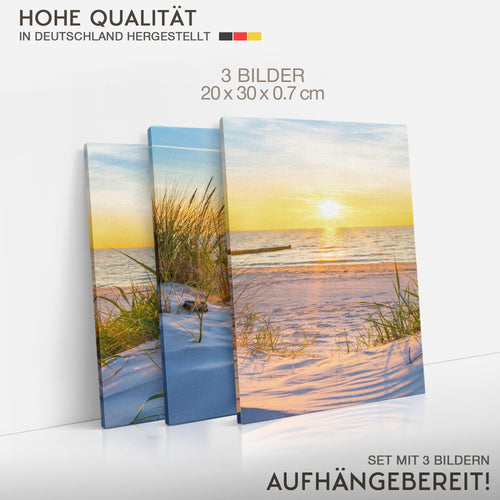 Novart Quadros Spiaggia Mare Boho - Completamente Pronto Da Appendere - Soggiorno Camera da letto Corridoio Decorazione Elegante - Set 3 Pezzi Blu Beige - N034730b