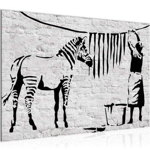 Runa Art Bild Washing Zebra Banksy Modern Wandbilder Loft Wohnzimmer 1 Teilig - Made In Germany - Graffiti Grau Flur 303215a
