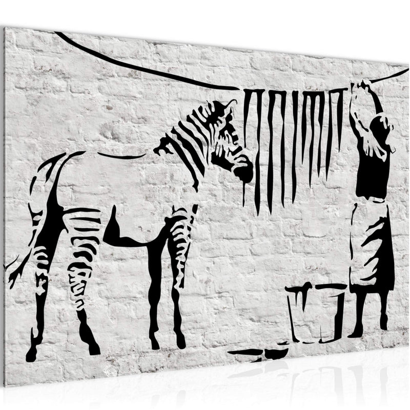 Runa Art Bild Washing Zebra Banksy Modern Wandbilder Loft Wohnzimmer 1 Teilig - Made In Germany - Graffiti Grau Flur 303215a