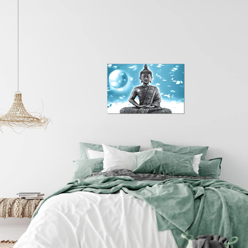 Runa Art Bild Buddha Feng Shui Modern Wandbilder Wohnzimmer Schlafzimmer 1 Teilig - Made In Germany - Wellness Spa Türkis Flur 501015b