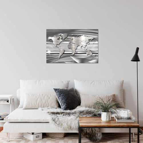 Runa Art Bild Weltkarte Modern Wandbilder Wohnzimmer Büro 1 Teilig - Made In Germany - Abstrakt Silber Grau Flur 107915b