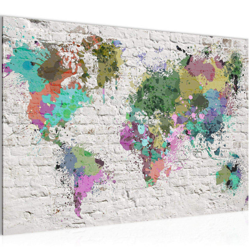 Runa Art Bild Weltkarte Modern Wandbilder Wohnzimmer Büro 1 Teilig - Made In Germany - Ziegelwand Bunt Flur 107515c