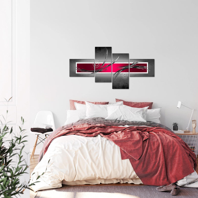 Runa Art Wandbilder Set XXL Abstrakt Wohnzimmer Schlafzimmer Grau Rot Schwarz 4 Teilig - Made in Germany - 102645b