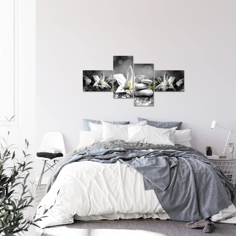 Runa Art Bild Modern Blumen Lilien - Made in Germany - Wandbilder Abstrakt Beige Braun 4 Teilig 035842a