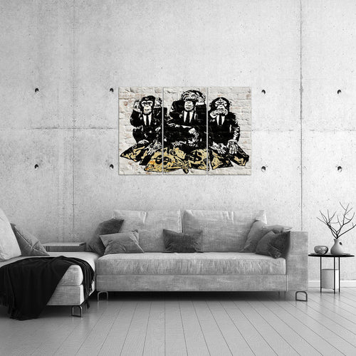 Runa Art Wandbilder Street Art Affen Bild XXL Loft Wohnzimmer Grau Duke of Lancaster UK 120 x 80 cm 3 Teilig 303431a