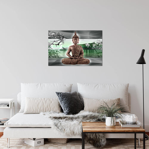 Runa Art Bild Buddha Feng Shui Modern Wandbilder Wohnzimmer Schlafzimmer 1 Teilig - Made In Germany - Kirschblüte Grün Grau Flur 503215b