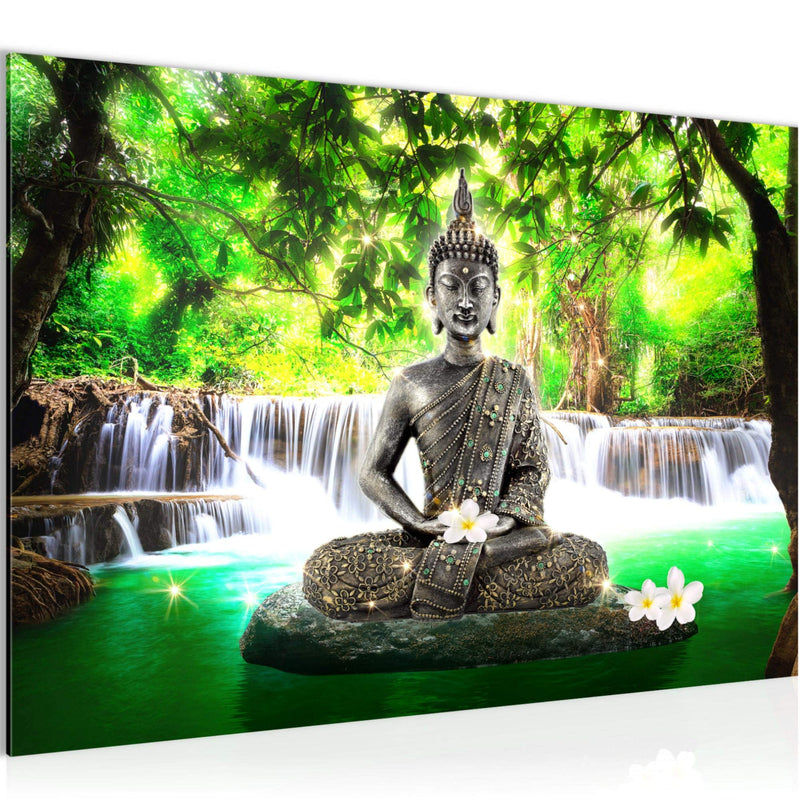 Runa Art Bild Buddha Wasserfall Modern Wandbilder Wohnzimmer Schlafzimmer 1 Teilig - Made In Germany - Feng Shui Grün Flur 503515a