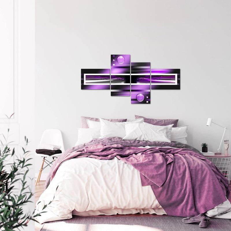 Runa Art Wandbilder Set XXL Abstrakt Wohnzimmer Schlafzimmer Violett Lila Schwarz 4 Teilig - Made in Germany - 101945c