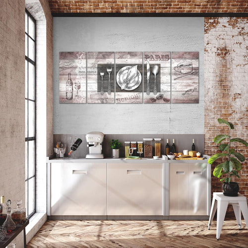 Runa Art Wandbild XXL Küche Abstrakt Esszimmer Küchenbilder 200 x 80 cm Grau Rosa 5 Teilig - Made in Germany - 038155b
