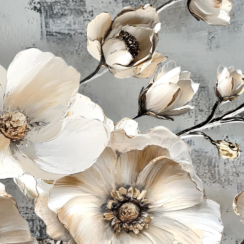 Runa Art Wandbild Blumen 1 Teilig 100 x 40 cm Modern Bild auf Vlies Leinwand Natur Wohnzimmer Schlafzimmer Grau Gold 053512a