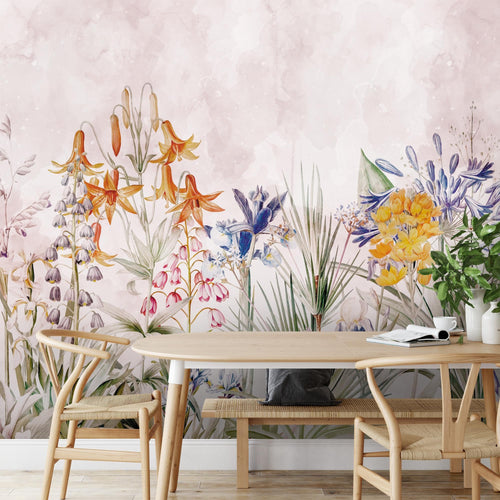 Novart Fototapete Blumen 396 x 280 cm Wandtapete Blumenwiese Rosa Wohnzimmer Schlafzimmer - N9131012a