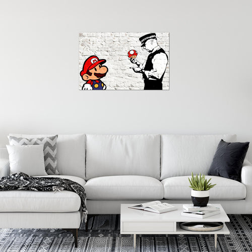 Runa Art Bild Mario and Cop Banksy Modern Wandbilder Jugendzimmer Wohnzimmer 1 Teilig - Made In Germany - Street Art Weiss Bunt Flur 006515a