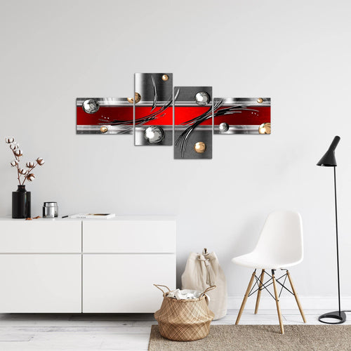 Runa Art Wandbilder Set XXL Abstrakt Wohnzimmer Schlafzimmer Grau Rot Silber 4 Teilig - Made in Germany - 109545a