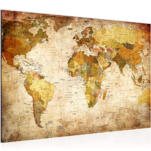 Runa Art Bild Weltkarte Modern Wandbilder Wohnzimmer Büro 1 Teilig - Made In Germany - Vintage Antik Gold Flur 103415a