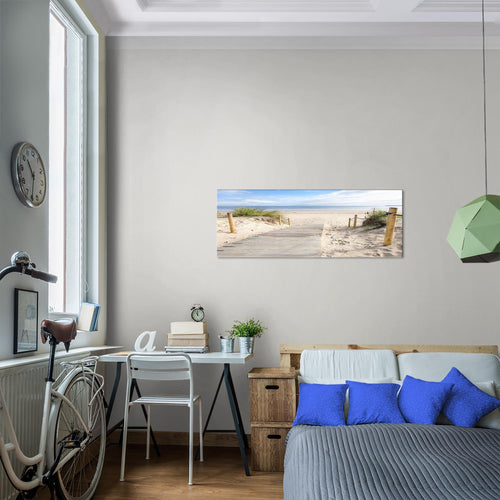 Runa Art Wandbild Landschaft 100 x 40 cm Modern Bild auf Vlies Leinwand Himmelblau Wohnzimmer Schlafzimmer Büro Strand 607312b