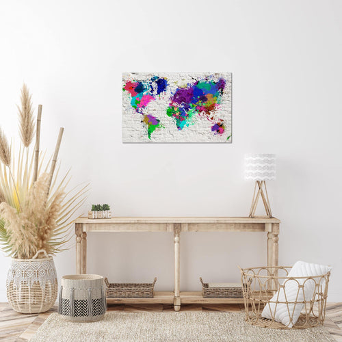 Runa Art Bild Weltkarte Modern Wandbilder Wohnzimmer Büro 1 Teilig - Made In Germany - Steinwand Bunt Flur 107515b