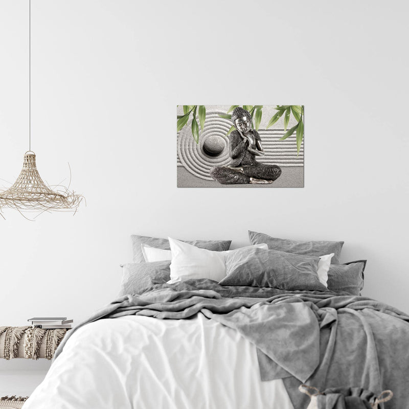 Runa Art Bild Buddha Feng Shui Modern Wandbilder Wohnzimmer Schlafzimmer 1 Teilig - Made In Germany - Relax Grau Grün Flur 505515c