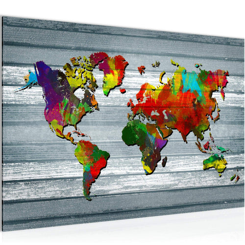Runa Art Bild Weltkarte Modern Wandbilder Wohnzimmer Büro 1 Teilig - Made In Germany - Kontinente Holz Bunt Flur 105415c