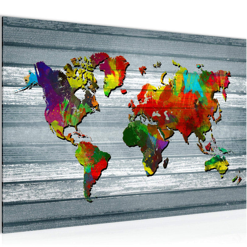 Runa Art Bild Weltkarte Modern Wandbilder Wohnzimmer Büro 1 Teilig - Made In Germany - Kontinente Holz Bunt Flur 105415c