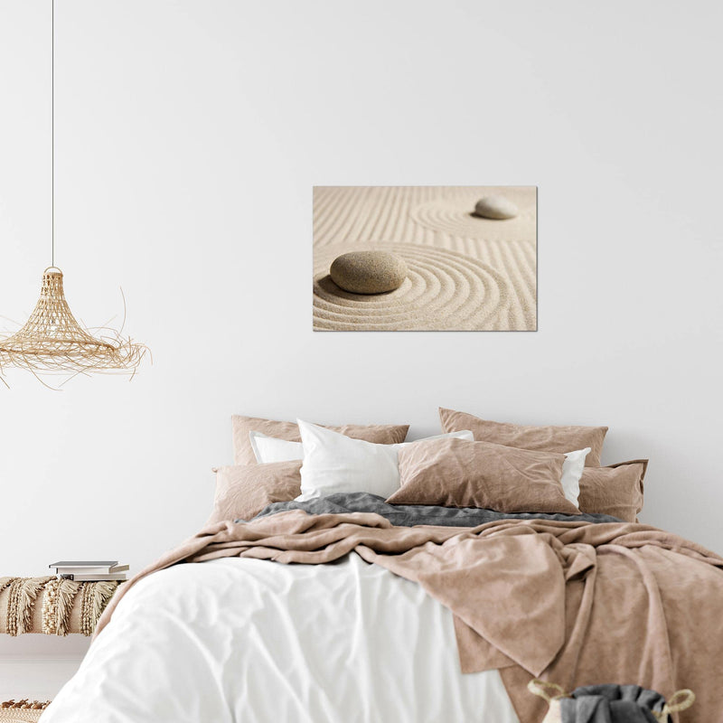Runa Art Bild Feng Shui Steine Modern Wandbilder Wohnzimmer Schlafzimmer 1 Teilig - Made In Germany - Zen Spa Beige Flur 500915a