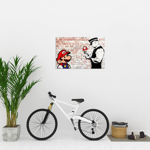 Runa Art Bild Mario and Cop Banksy Modern Wandbilder Jugendzimmer Wohnzimmer 1 Teilig - Made In Germany - Street Art Braun Bunt Flur 006515b