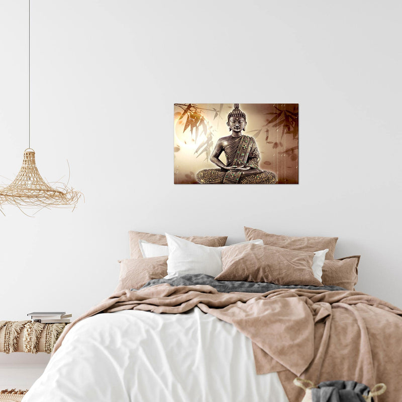 Runa Art Bild Buddha Modern Wandbilder Wohnzimmer Schlafzimmer 1 Teilig - Made In Germany - Spa Beige Braun Flur 500315a