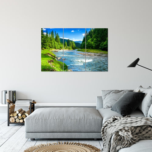 Runa Art Wandbilder Wald Fluss Bild XXL Wohnzimmer Schlafzimmer Grün Blau Natur 120 x 80 cm 3 Teilig 049831a