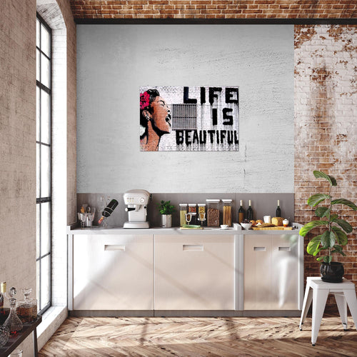 Runa Art Bild Life is Beautiful Modern Wandbilder Loft Wohnzimmer 1 Teilig - Made In Germany - Graffiti Grau Flur 301315a