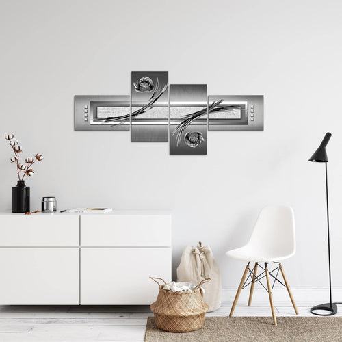 Runa Art Wandbilder Set XXL Abstrakt Wohnzimmer Schlafzimmer Grau Schwarz Grün 4 Teilig - Made in Germany - 102845c