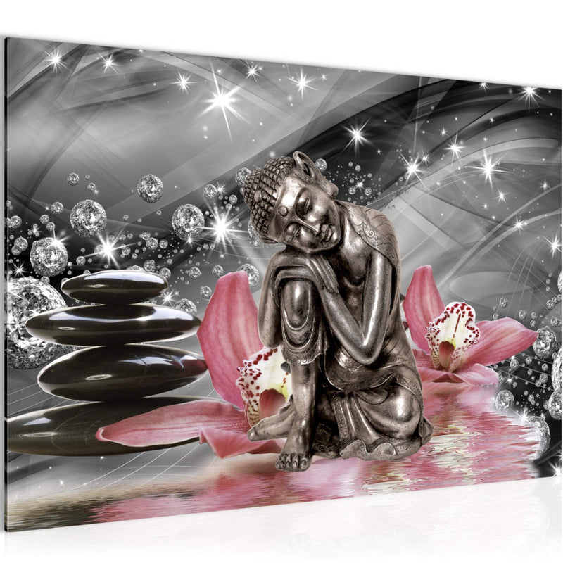 Runa Art Bild Buddha Orchidee Modern Wandbilder Wohnzimmer Schlafzimmer 1 Teilig - Made In Germany - Zen Grau Rosa Flur 505315c