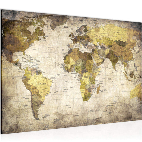 Runa Art Bild Weltkarte Modern Wandbilder Wohnzimmer Büro 1 Teilig - Made In Germany - Vintage Antik Braun Flur 103415b