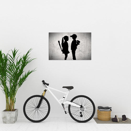 Runa Art Bild Junge trifft Mädchen Modern Wandbilder Loft Wohnzimmer 1 Teilig - Made In Germany - Street Art Grau Flur 302115a