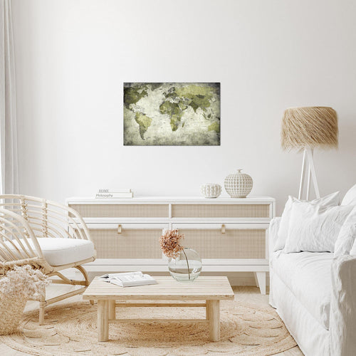 Runa Art Bild Weltkarte Modern Wandbilder Wohnzimmer Büro 1 Teilig - Made In Germany - Vintage Antik Grün Flur 103415c
