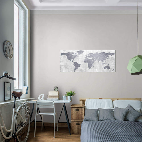 Runa Art Wandbild Weltkarte 1 Teilig 100 x 40 cm Modern Bild auf Vlies Leinwand Kontinente Stein Büro Wohnzimmer Braun 104312b