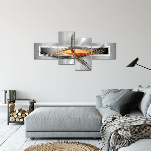 Runa Art Wandbilder Set XXL AbstraktWohnzimmer Schlafzimmer Grau Gelb 4 Teilig - Made in Germany - 103645a