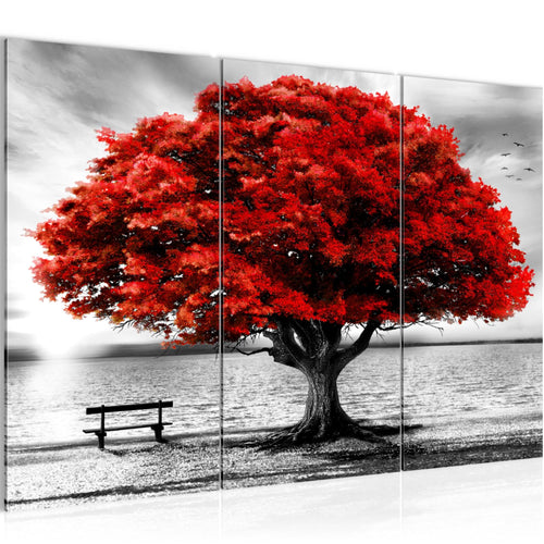 Runa Art Wandbilder Strand Sonnenuntergang Bild XXL Wohnzimmer Schlafzimmer Grau Rot Strand Baum 120 x 80 cm 3 Teilig 050631a