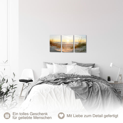 Novart Quadros Spiaggia Mare Boho - Completamente Pronto Da Appendere - Soggiorno Camera da letto Corridoio Decorazione Elegante - Set 3 Pezzi Beige - N034730a