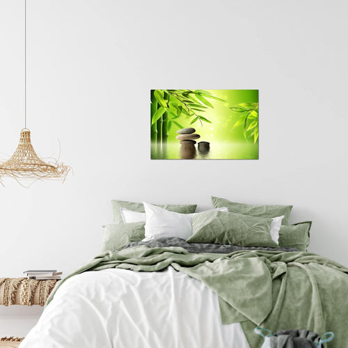 Runa Art Bild Feng Shui Steine Modern Wandbilder Wohnzimmer Schlafzimmer 1 Teilig - Made In Germany - Bambus Spa Grün Flur 501915a