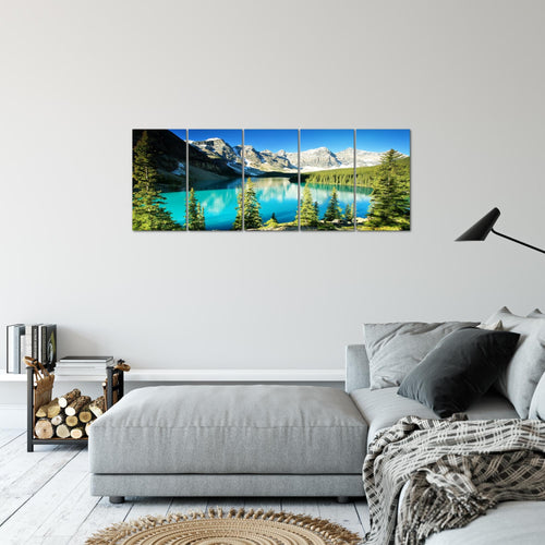 Runa Art Bild Wald See Wandbilder auf Vlies Leinwand 5 Teilig Wanddekoration Wohnzimmer Schlafzimmer 049756a