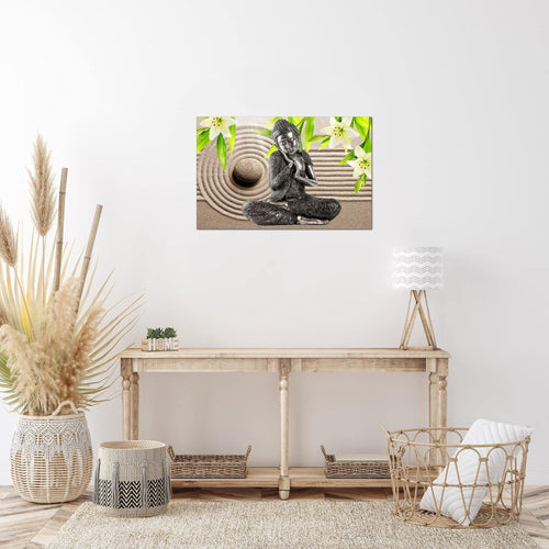 Runa Art Bild Buddha Feng Shui Modern Wandbilder Wohnzimmer Schlafzimmer 1 Teilig - Made In Germany - Lilien Beige Grün Flur 505515b