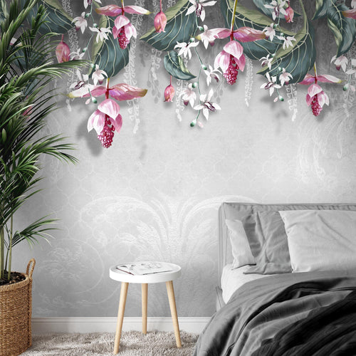 Novart Fototapeten 396 x 280 cm Blumen Blätter - Vlies Wanddekoration Wohnzimmer Schlafzimmer - Deutsche Manufaktur - beige N9122012c