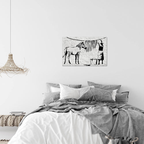 Runa Art Bild Washing Zebra Banksy Modern Wandbilder Loft Wohnzimmer 1 Teilig - Made In Germany - Graffiti Grau Flur 303215a