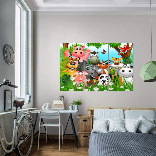 Runa Art Wandbilder Kinderzimmer Waldtiere Bild XXL Babyzimmer Spielzimmer Grün Blau Baby 120 x 80 cm 3 Teilig 014631a